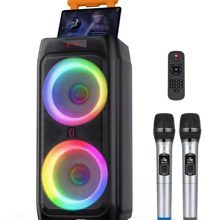 Karaoke Set met 2 Draadloze Microfoons – Bluetooth Party Speaker met Disco Licht