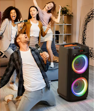 Karaoke Set met 2 Draadloze Microfoons – Bluetooth Party Speaker met Disco Licht