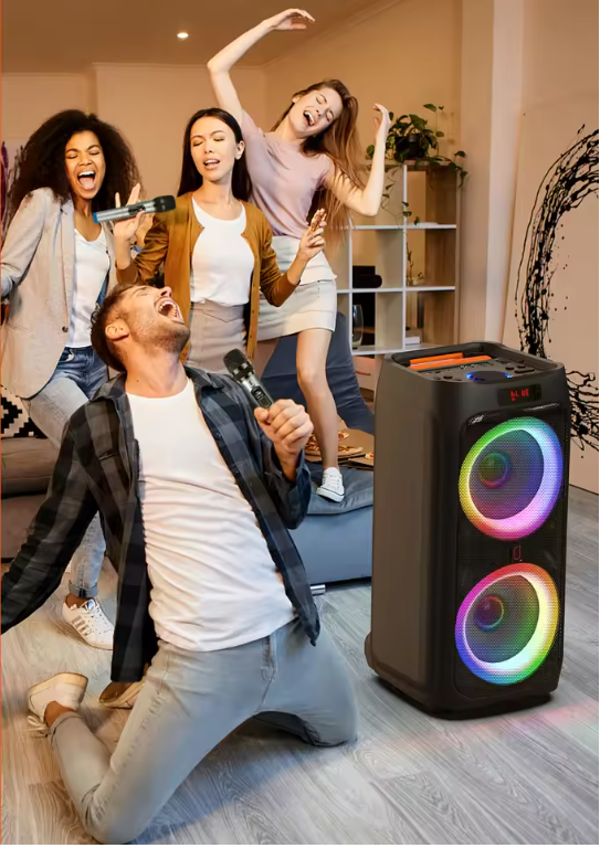 Karaoke Set met 2 Draadloze Microfoons – Bluetooth Party Speaker met Disco Licht