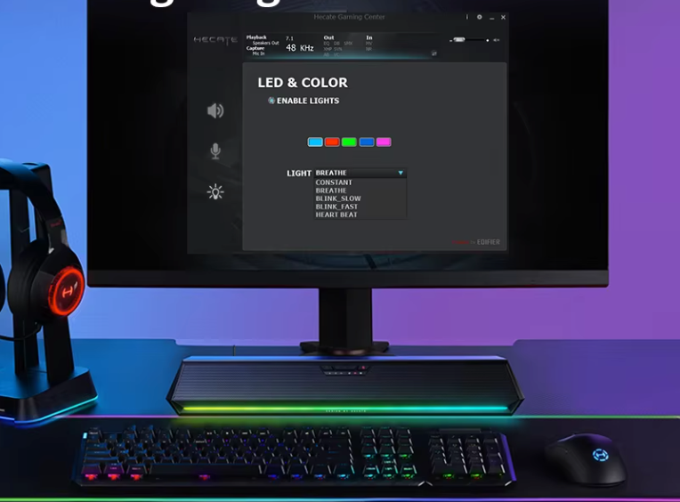 Gaming Soundbar met Microfoon – 7.1 Surround Bluetooth en USB RGB Desktop Speaker