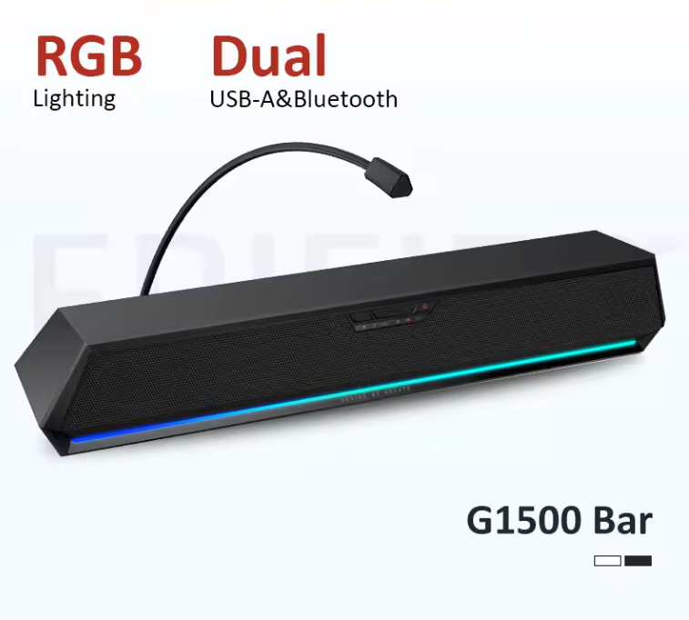Gaming Soundbar met Microfoon – 7.1 Surround Bluetooth en USB RGB Desktop Speaker