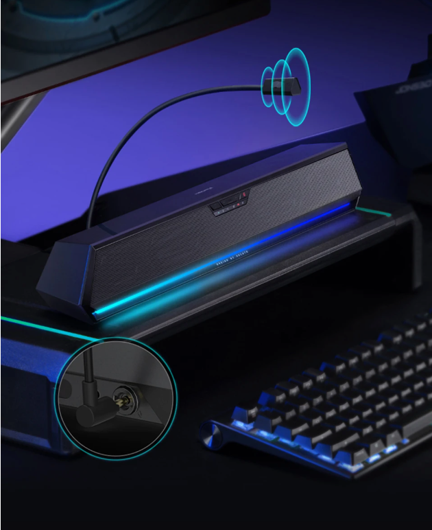 Gaming Soundbar met Microfoon – 7.1 Surround Bluetooth en USB RGB Desktop Speaker