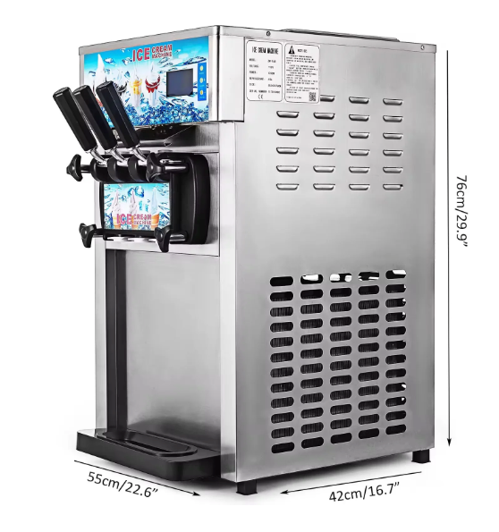 Commerciële Softijs Machine – 3 Smaken, 18L/u Capaciteit en LCD Display