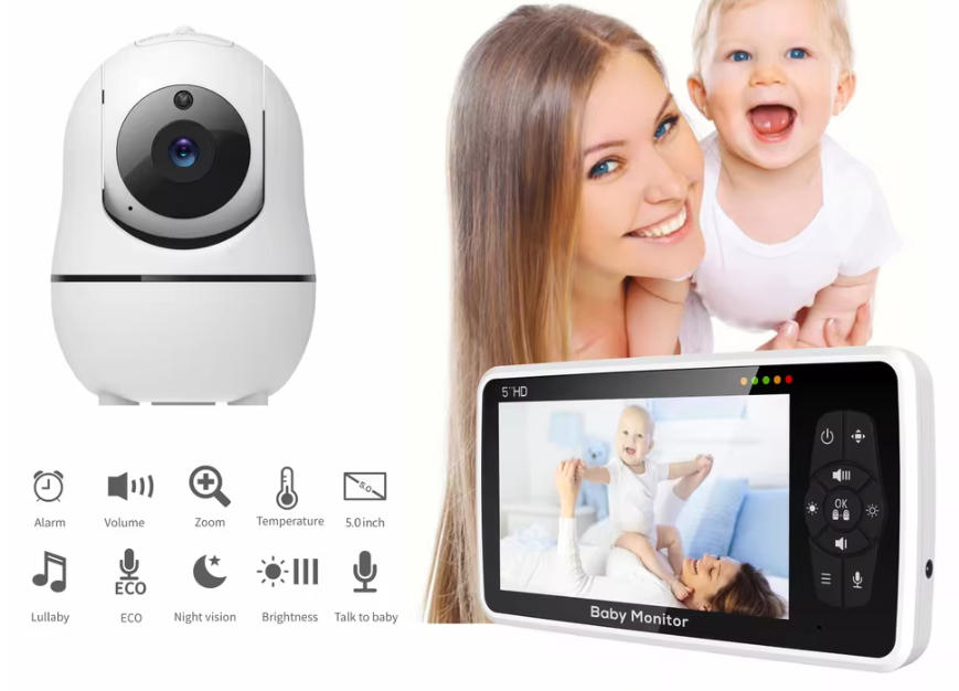Babyfoon met Camera 5 Inch – HD Monitor met Audio, Nachtzicht en Zoom