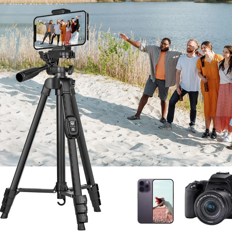 Camera Statief 152cm met Afstandsbediening – Aluminium Tripod voor Smartphone en Camera