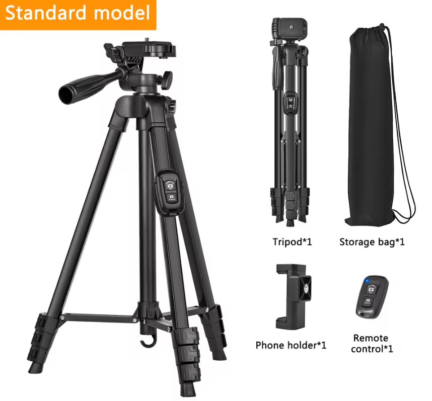 Camera Statief 152cm met Afstandsbediening – Aluminium Tripod voor Smartphone en Camera