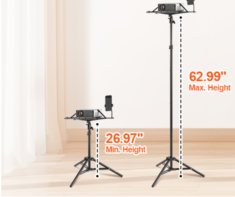 Verstelbare Projector Standaard met Statief – Inclusief Tray en Telefoonhouder voor Thuis en Outdoor Gebruik