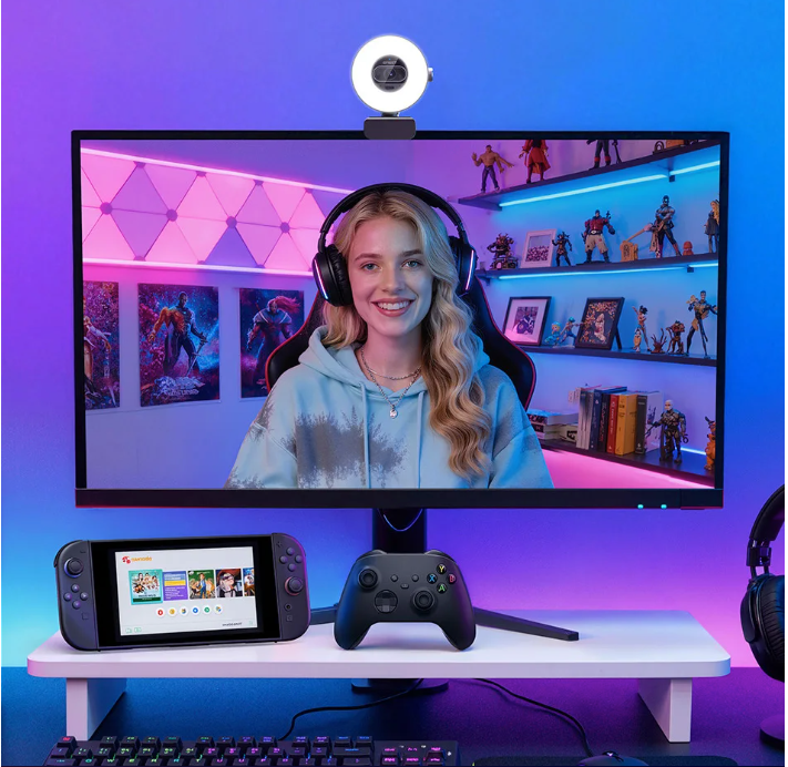 4K Webcam met Lichtregeling – 1080P 60fps, Autofocus en USB Camera voor Streaming en Videovergaderingen