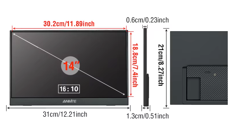 14 Inch Portable Monitor 1920x1200 – Full HD Gaming Scherm met USB-C en HDMI