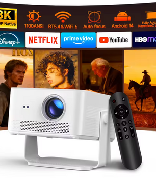 Draagbare 1080P Projector – 1100 ANSI, Auto Focus, Wifi 6 en Bluetooth 5.4, Android 14