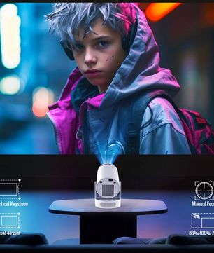 Draagbare 720P Projector – 8K Ondersteuning, Wifi 6, Bluetooth 5.4 en Android 14 Home Cinema