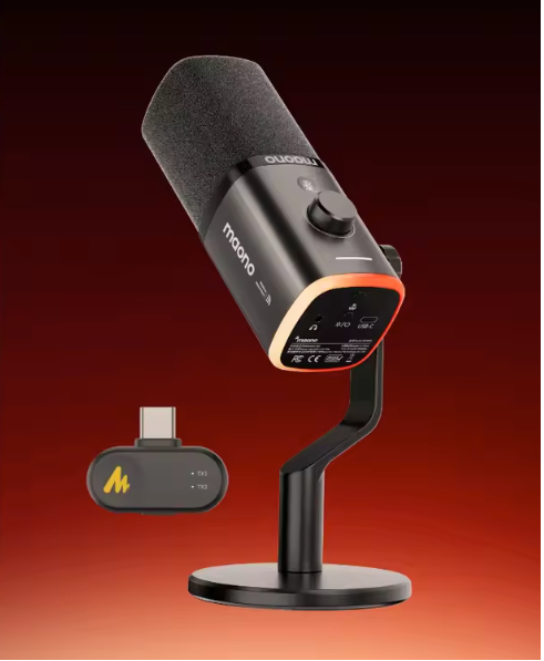 Draadloze Dynamische Microfoon – Cardioïde, 50m Bereik, Noise Reduction en RGB voor Gaming en Streaming
