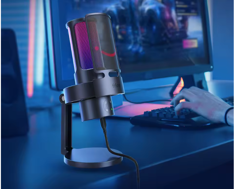 USB Gaming Microfoon met RGB – 4 Richtingspatronen, Gain Control en Mute Touch, Studio Kwaliteit