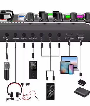 Professionele Sound Mixer met Microfoon – Bluetooth Audio Interface met Voice Changer voor Streaming en Karaoke