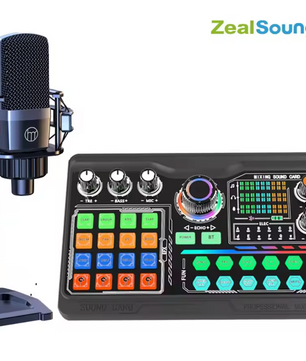 Podcast Microfoon Kit met Soundcard – Condensator Mic voor Streaming, Opname en YouTube