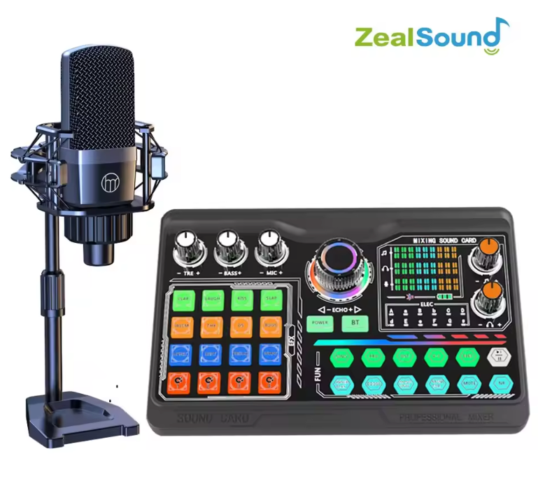 Podcast Microfoon Kit met Soundcard – Condensator Mic voor Streaming, Opname en YouTube
