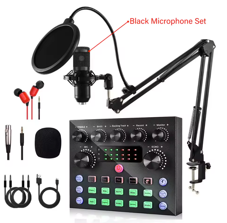 Podcast Microfoon Set met Soundcard – Complete Streaming Kit met Effecten en Voice Changer