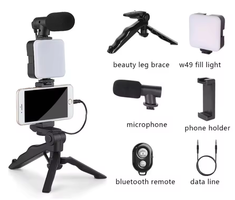 Smartphone Vlogging Kit met Statief – Microfoon en LED Lamp voor TikTok, YouTube en Live Streaming