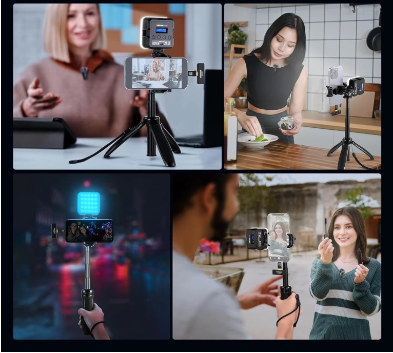 Complete Vlogging Kit met RGB LED, Draadloze Microfoon en Statief – Content Creator Set voor Smartphone