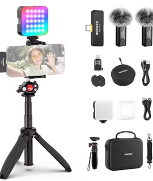 Complete Vlogging Kit met RGB LED, Draadloze Microfoon en Statief – Content Creator Set voor Smartphone