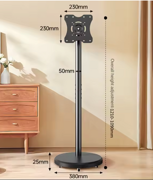 Verstelbare TV Standaard met Wielen – 360° Draaibaar, In Hoogte Verstelbaar voor 10–46 Inch Schermen