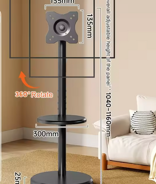 Verstelbare TV Standaard met Wielen – 360° Draaibaar, In Hoogte Verstelbaar voor 10–46 Inch Schermen