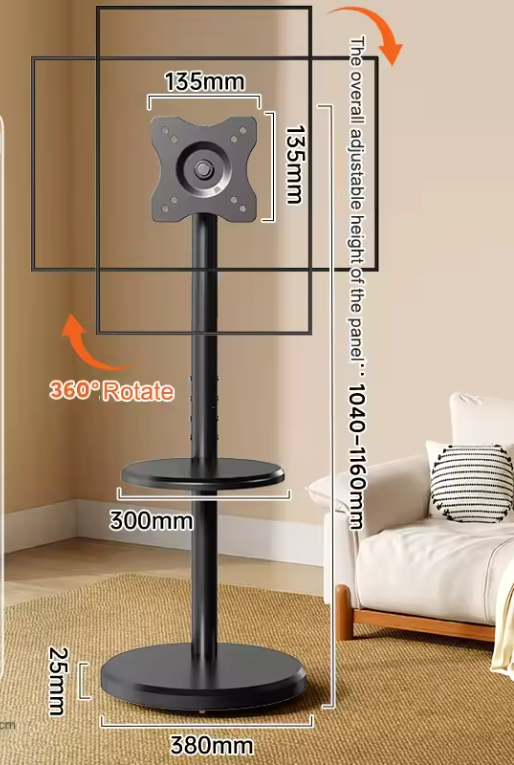 Verstelbare TV Standaard met Wielen – 360° Draaibaar, In Hoogte Verstelbaar voor 10–46 Inch Schermen