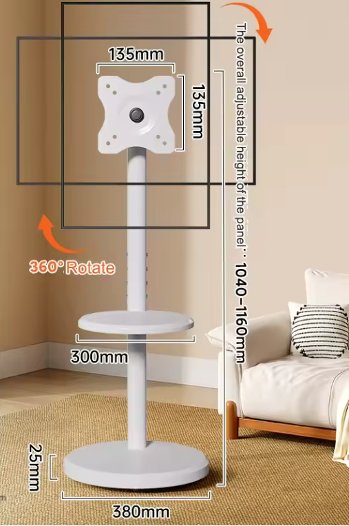 Verstelbare TV Standaard met Wielen – 360° Draaibaar, In Hoogte Verstelbaar voor 10–46 Inch Schermen