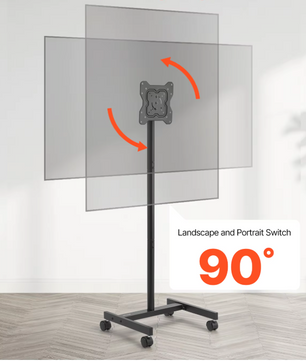Mobiele TV Standaard met Wielen – Verstelbare TV Vloerstandaard voor Woonkamer, Slaapkamer en Kantoor