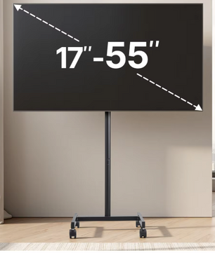 Mobiele TV Standaard met Wielen – Verstelbare TV Vloerstandaard voor Woonkamer, Slaapkamer en Kantoor