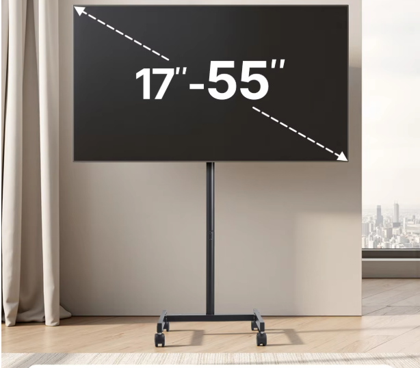 Mobiele TV Standaard met Wielen – Verstelbare TV Vloerstandaard voor Woonkamer, Slaapkamer en Kantoor