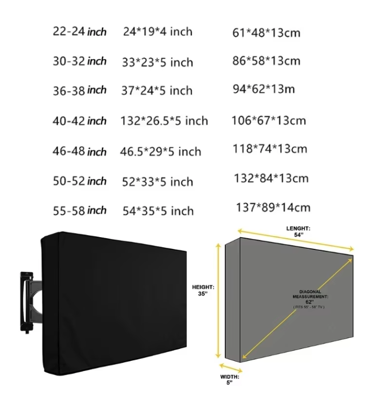 Waterdichte TV Hoes voor Buiten – Beschermhoes tegen Stof en Weer voor 32–65 Inch Televisies