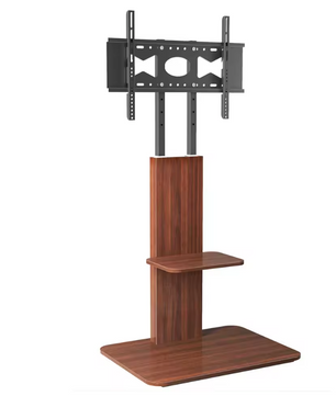 Verstelbare TV Vloerstandaard met Houten Planken – Heavy Duty TV Standaard voor 32–65 Inch