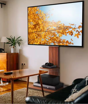 Verstelbare TV Vloerstandaard met Houten Planken – Heavy Duty TV Standaard voor 32–65 Inch