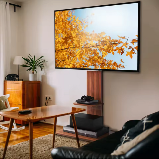 Verstelbare TV Vloerstandaard met Houten Planken – Heavy Duty TV Standaard voor 32–65 Inch