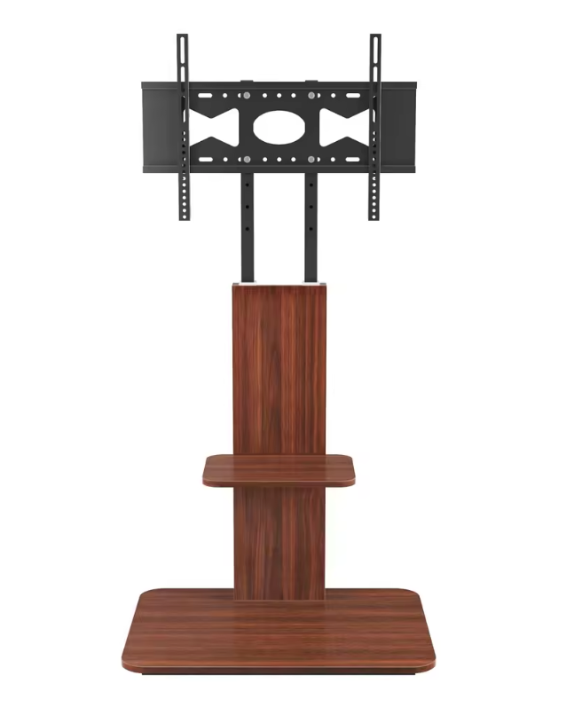 Verstelbare TV Vloerstandaard met Houten Planken – Heavy Duty TV Standaard voor 32–65 Inch