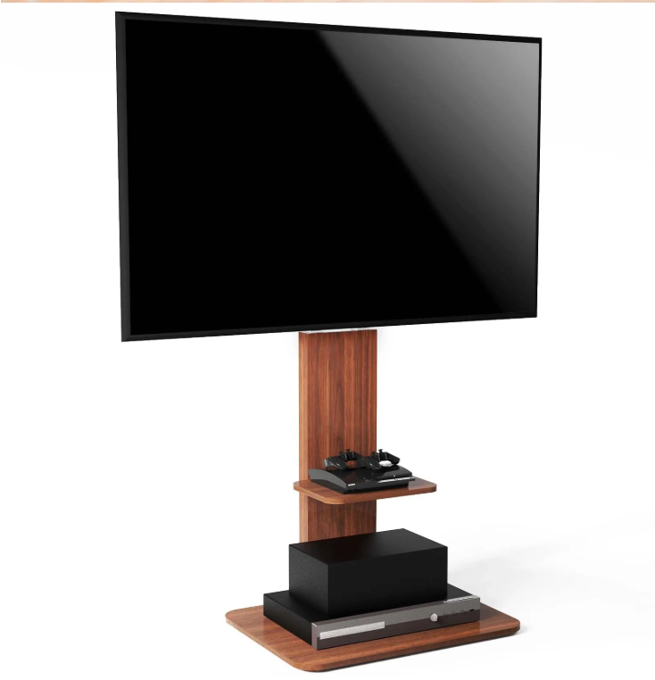 Verstelbare TV Vloerstandaard met Houten Planken – Heavy Duty TV Standaard voor 32–65 Inch