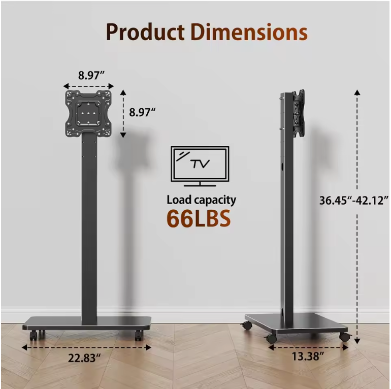 Mobiele TV Standaard met Wielen – Verstelbaar en Draaibaar voor 10–42 Inch Schermen