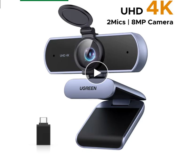 4K Webcam met Autofocus – 1080P 60fps, Dual Microfoon en AI Noise Cancelling voor Videovergaderingen