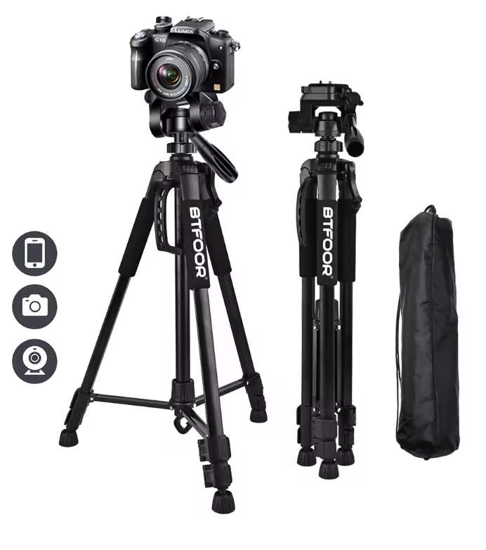 Telefoon en Camera Statief 140 cm – Aluminium Tripod met Pan Head en Quick Release Plaat, Verstelbaar en Lichtgewicht