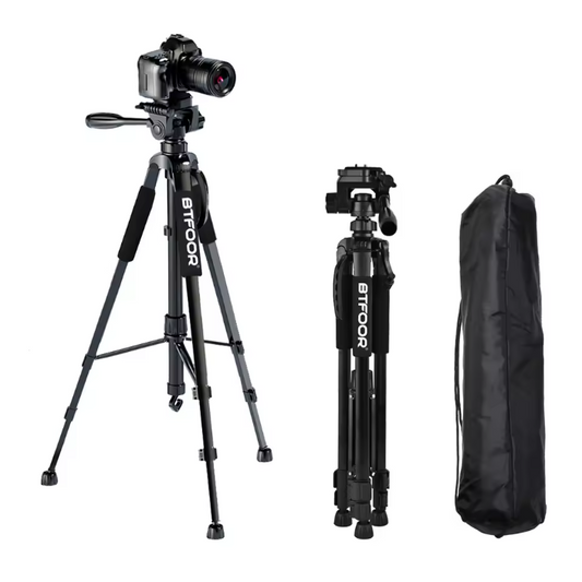 Telefoon en Camera Statief 140 cm – Aluminium Tripod met Pan Head en Quick Release Plaat, Verstelbaar en Lichtgewicht