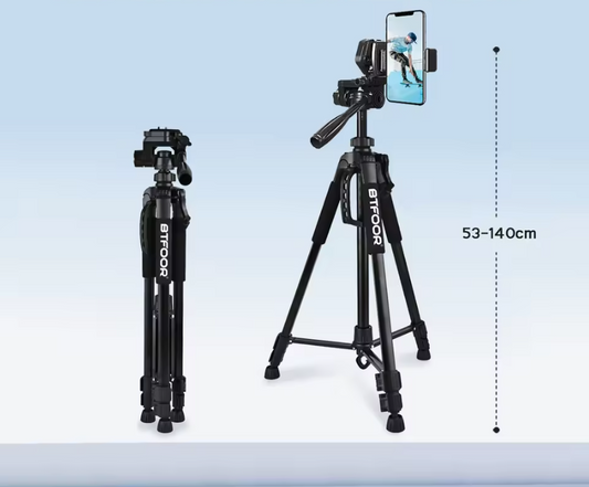 Telefoon en Camera Statief 140 cm – Aluminium Tripod met Pan Head en Quick Release Plaat, Verstelbaar en Lichtgewicht