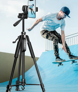 Telefoon en Camera Statief 140 cm – Aluminium Tripod met Pan Head en Quick Release Plaat, Verstelbaar en Lichtgewicht