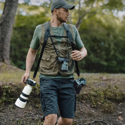 Professionele Camera Harnas – Dubbele Schouderband voor 3 Camera’s, Verstelbaar en Comfortabel