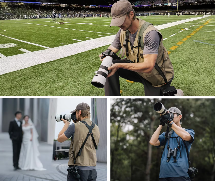 Professionele Camera Harnas – Dubbele Schouderband voor 3 Camera’s, Verstelbaar en Comfortabel