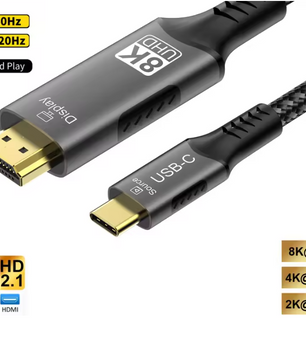 USB-C naar HDMI Kabel 8K – 4K 120Hz Adapter Kabel met HDR en 48Gbps High Speed