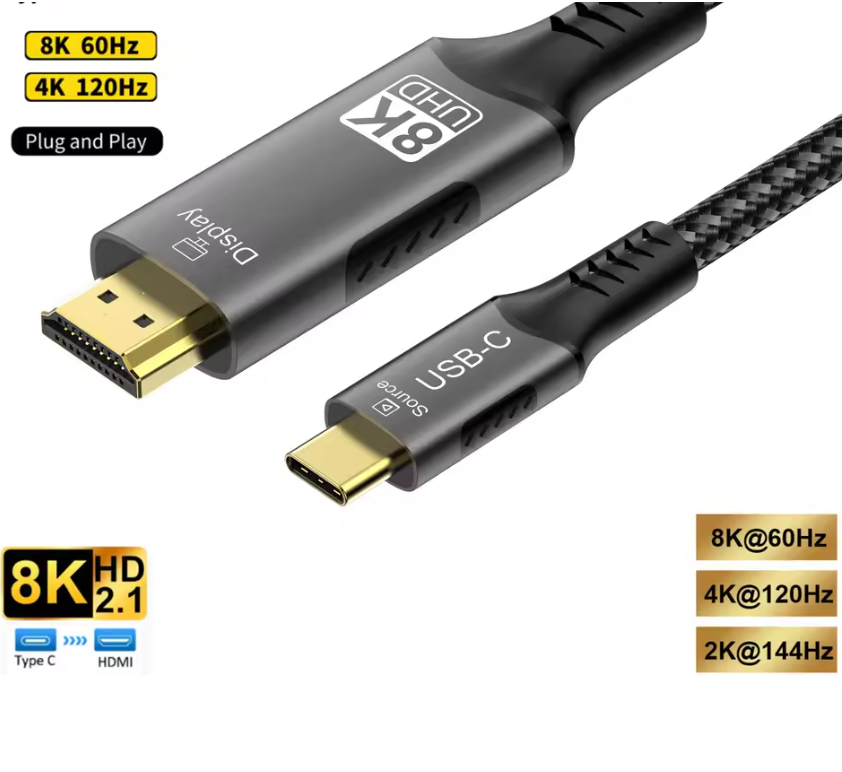 USB-C naar HDMI Kabel 8K – 4K 120Hz Adapter Kabel met HDR en 48Gbps High Speed