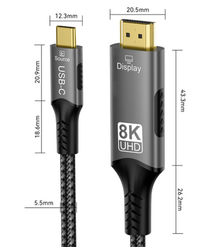 USB-C naar HDMI Kabel 8K – 4K 120Hz Adapter Kabel met HDR en 48Gbps High Speed