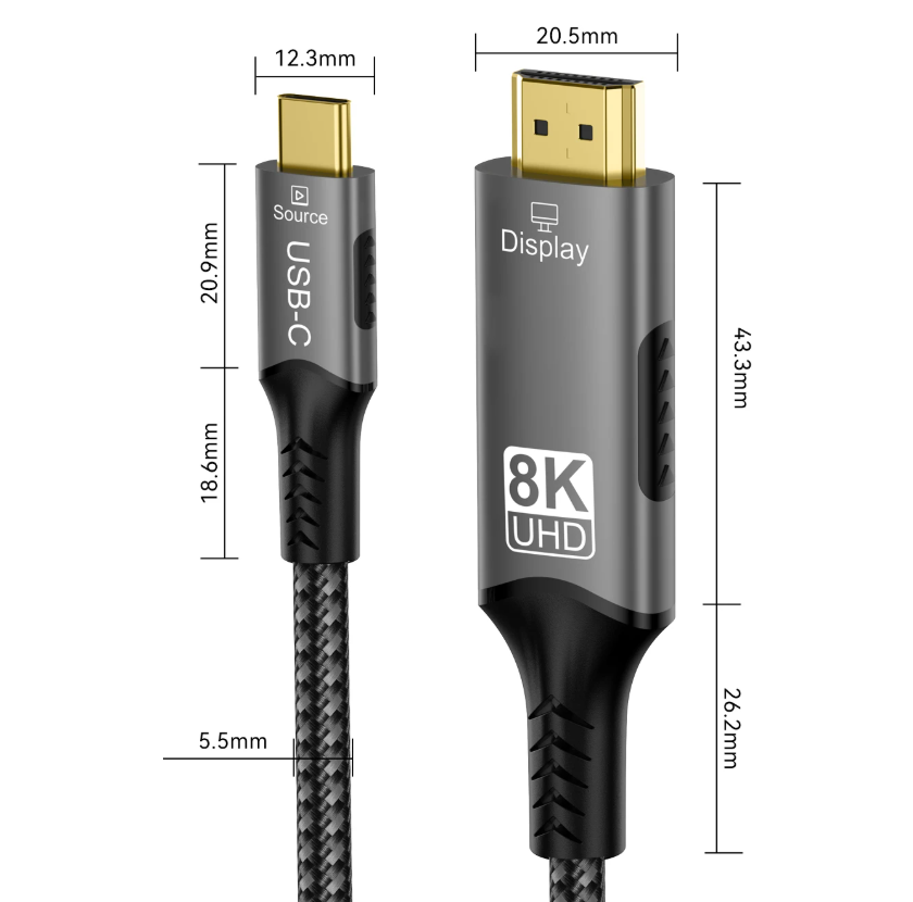 USB-C naar HDMI Kabel 8K – 4K 120Hz Adapter Kabel met HDR en 48Gbps High Speed