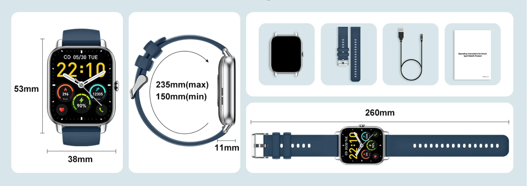 Smartwatch 1.85 Inch – Fitness Tracker met 110+ Sportmodi en Gezondheidsmonitor